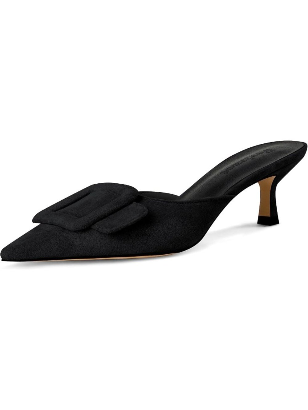 Women's Black Slingback Buckle Pumps Kitten Heels Pointed Toe Slides Sandals